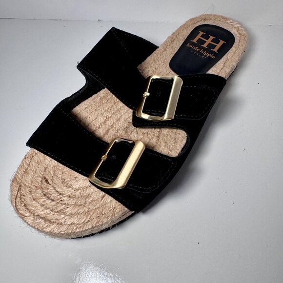Haute Hippie Size 8.5 Nikki Suede Sandals with Double Strap, Woven Slide - Picture 9 of 11